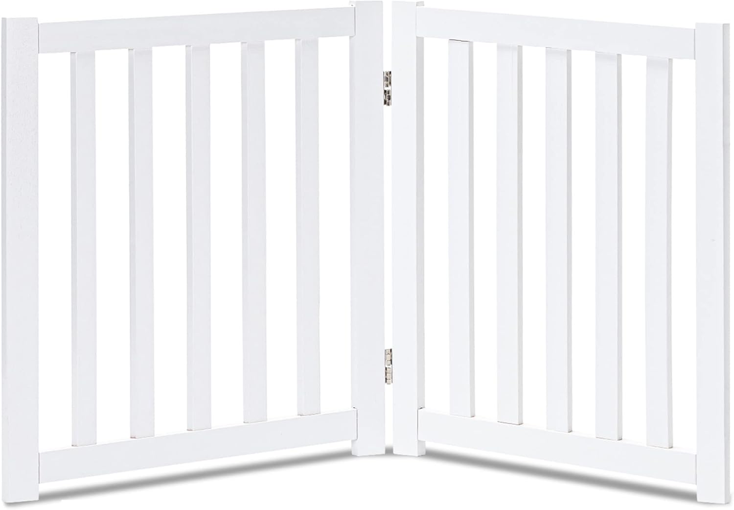 2-Panel Wooden Free Standing Foldable Dog Gate Indoor – Solid Hardwood 24" High, Step-Over Safety Pet Gate for Doorways, Stairs & Small Spaces - Indoor Use, White