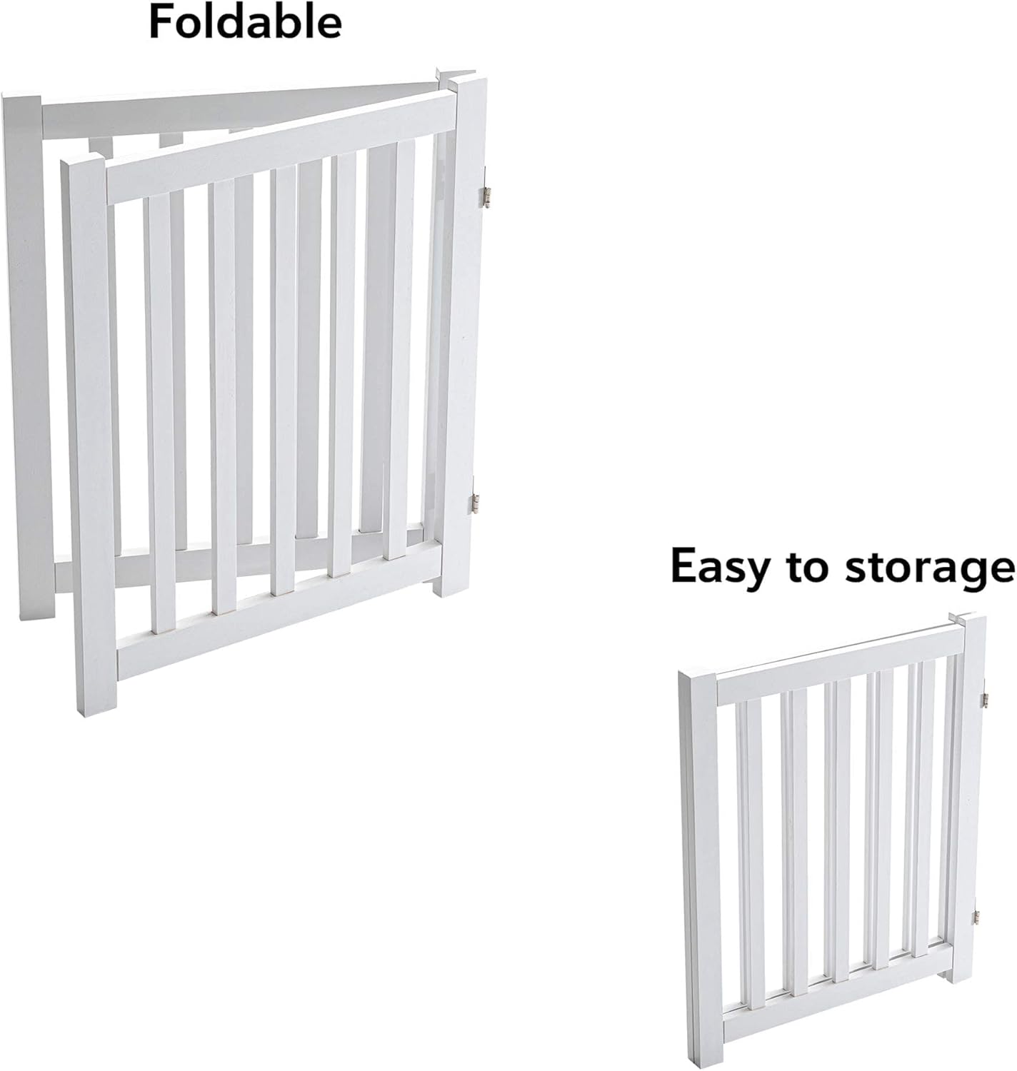 2-Panel Wooden Free Standing Foldable Dog Gate Indoor – Solid Hardwood 24" High, Step-Over Safety Pet Gate for Doorways, Stairs & Small Spaces - Indoor Use, White
