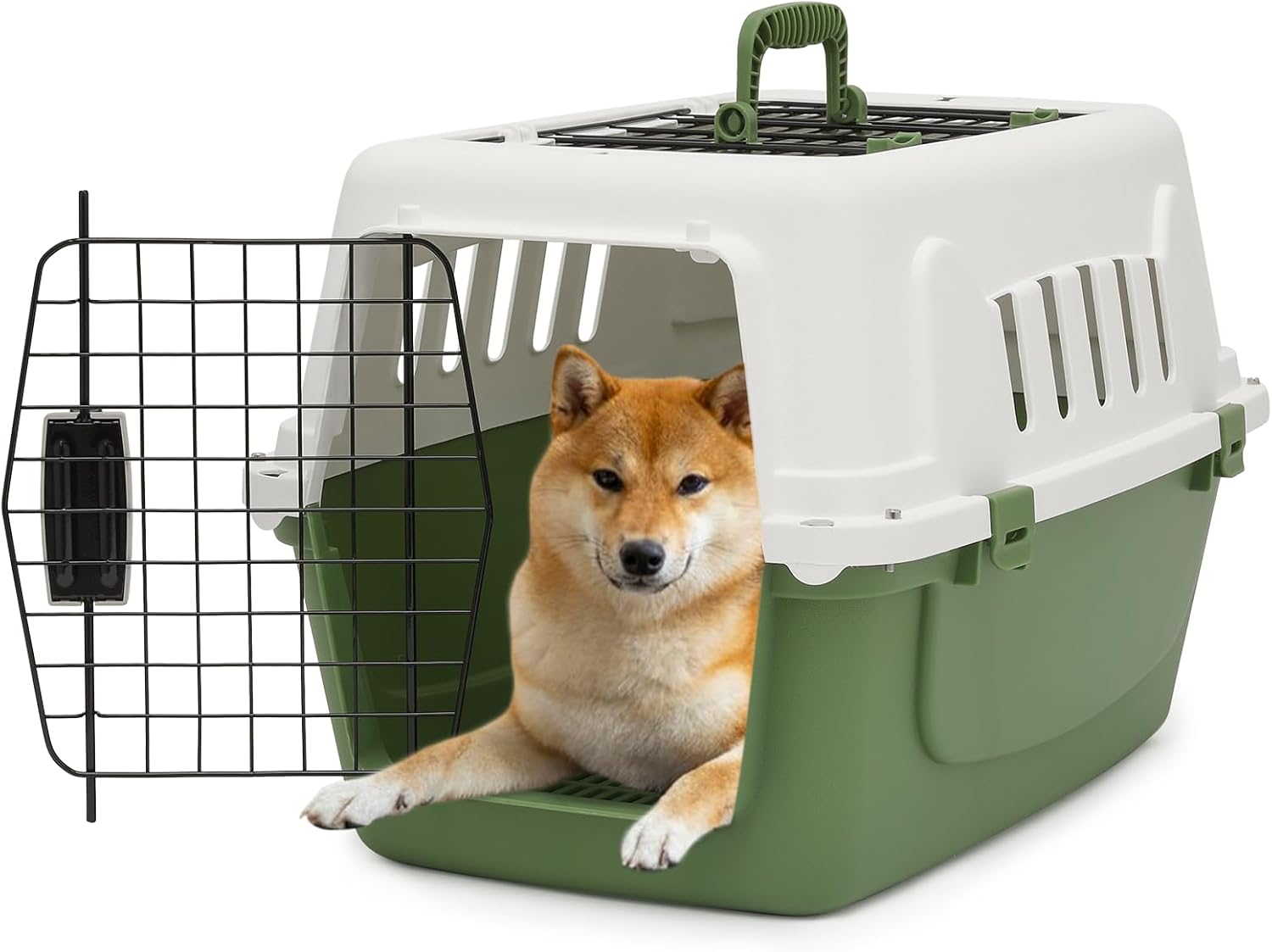 22" Hard-Sided Travel Pet Carrier for Small Dogs and Cats, Plastic Dog Crate with 2-Door Top & Front Load, Ventilation, Security Lock, Cat Dog Carrier for Pet, up to 22lbs, Green