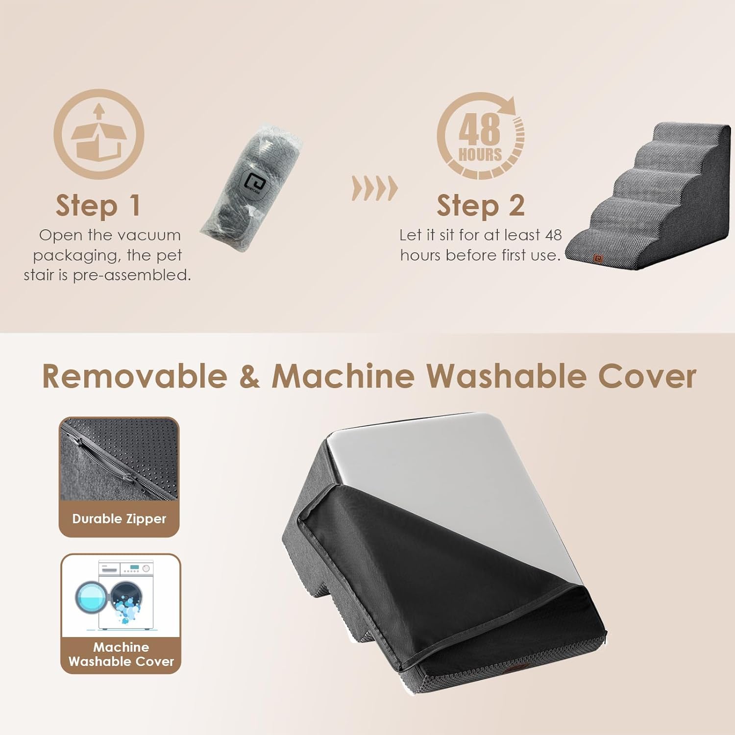 Curved Dog Stairs Ramp for High Beds 19.7" H, 4-Step Dog Steps for Small Dogs and Cats, Pet Stairs for High Bed Climbing, Non-Slip Balanced Pet Step Indoor, Grey