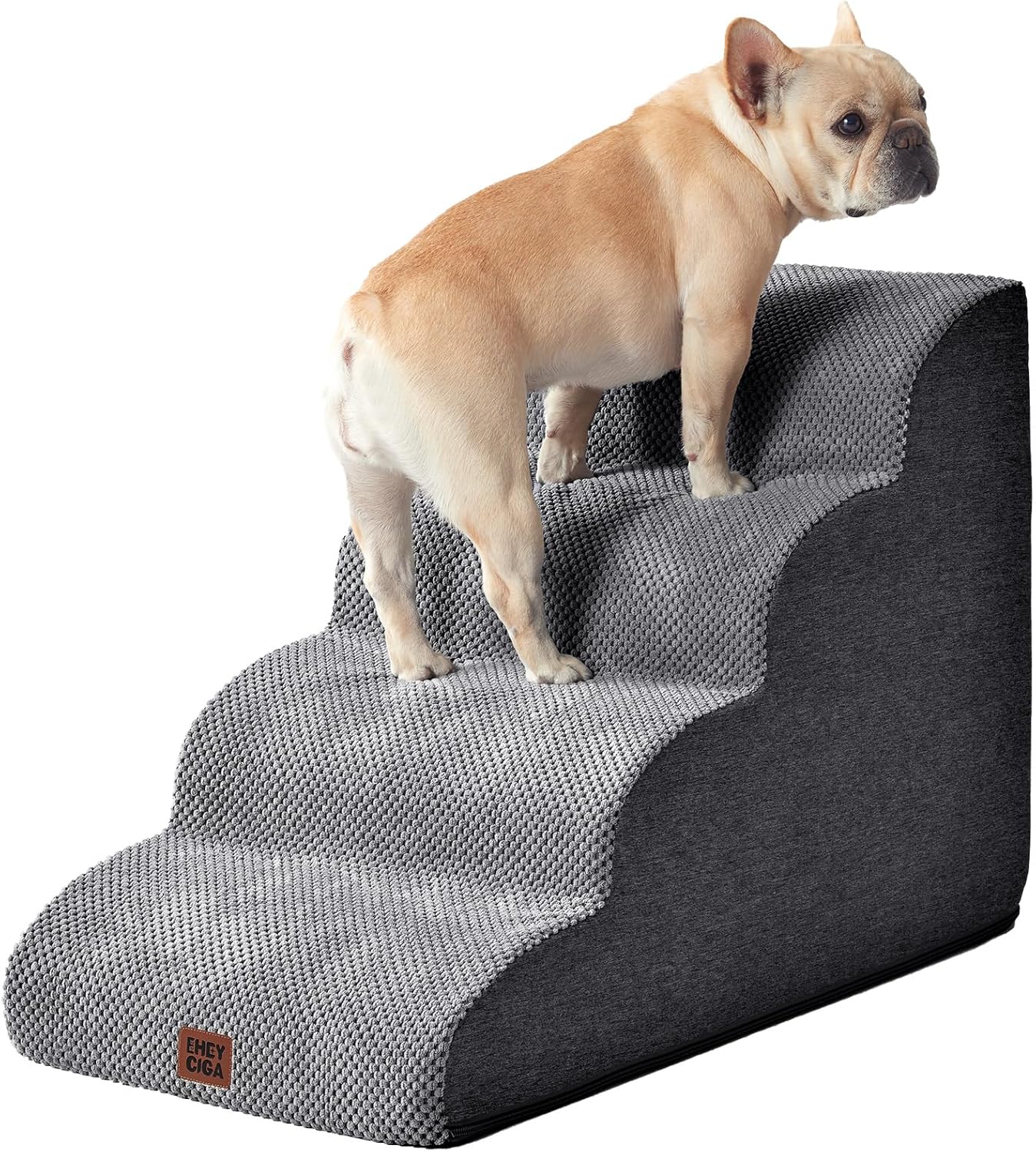 Curved Dog Stairs Ramp for High Beds 19.7" H, 4-Step Dog Steps for Small Dogs and Cats, Pet Stairs for High Bed Climbing, Non-Slip Balanced Pet Step Indoor, Grey
