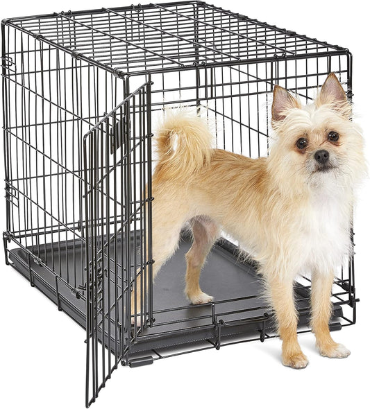 Pets 24-Inch iCrate for Small Breeds, 12-20 lbs, Single Door Folding Dog Crate with Divider Panel, Leak-Proof Tray & Secure Latch, Portable, Durable & Easy to Assemble
