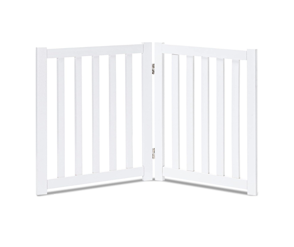 2-Panel Wooden Free Standing Foldable Dog Gate Indoor – Solid Hardwood 24" High, Step-Over Safety Pet Gate for Doorways, Stairs & Small Spaces - Indoor Use, White