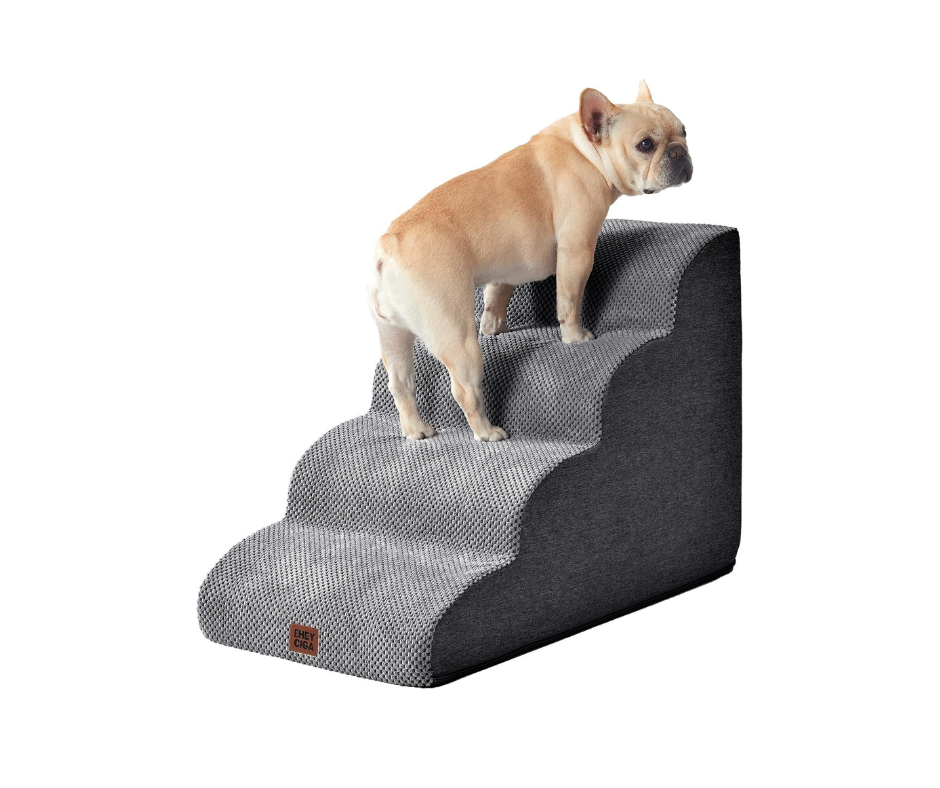 Curved Dog Stairs Ramp for High Beds 19.7" H, 4-Step Dog Steps for Small Dogs and Cats, Pet Stairs for High Bed Climbing, Non-Slip Balanced Pet Step Indoor, Grey