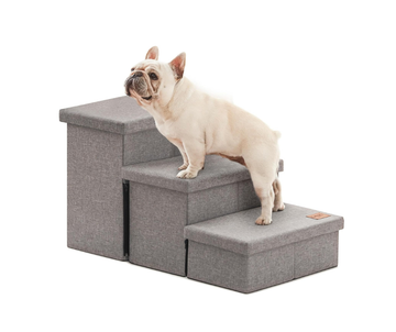 Dog Stairs for High Bed 18" H, Foldable Pet Stairs for Small Medium or Large Dogs Puppy with Storage for Bed or Couch, Cat Dog Steps Ramp with Zip up to 200 lbs, Solid Grey, 3 Steps